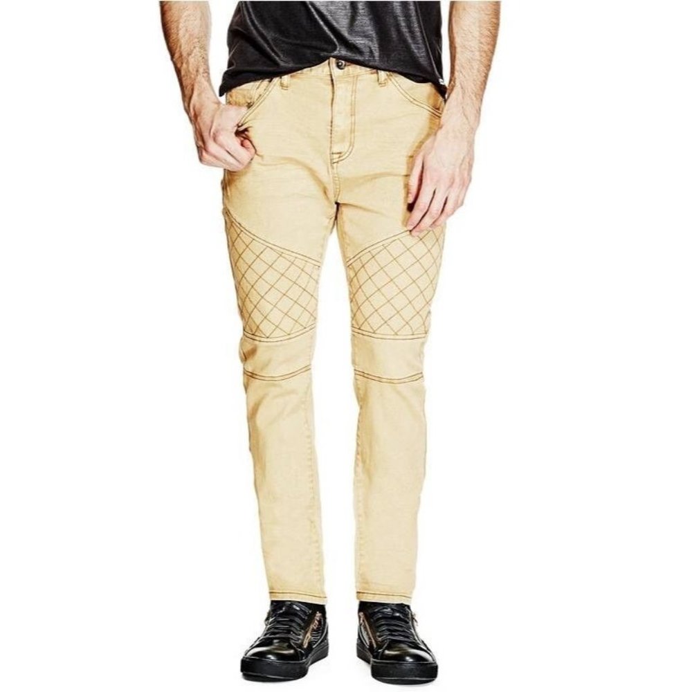 G By Guess Men's Pastel Moto Modern Skinny Stretch Jeans Khaki Wash Size 31X32